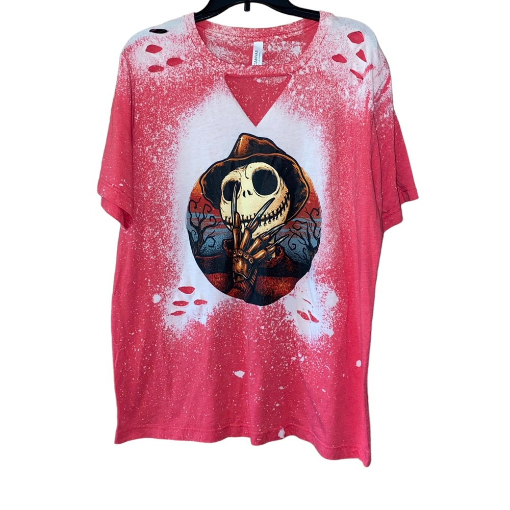 Freddy Jack Skellington Distressed Bleach Bella Canvas Red T-Shirt Unisex Sz XL